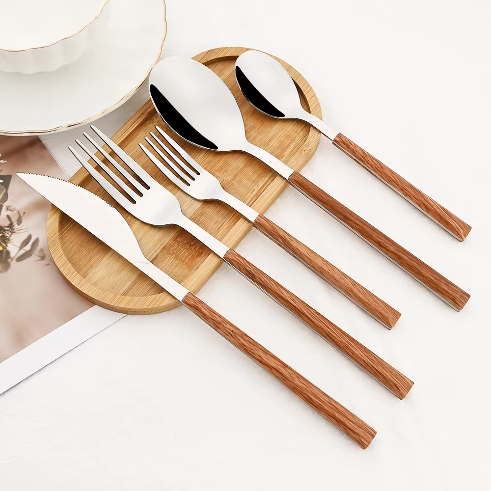 Stainless Steel Cutlery Set with Wooden Handles | Avenlo