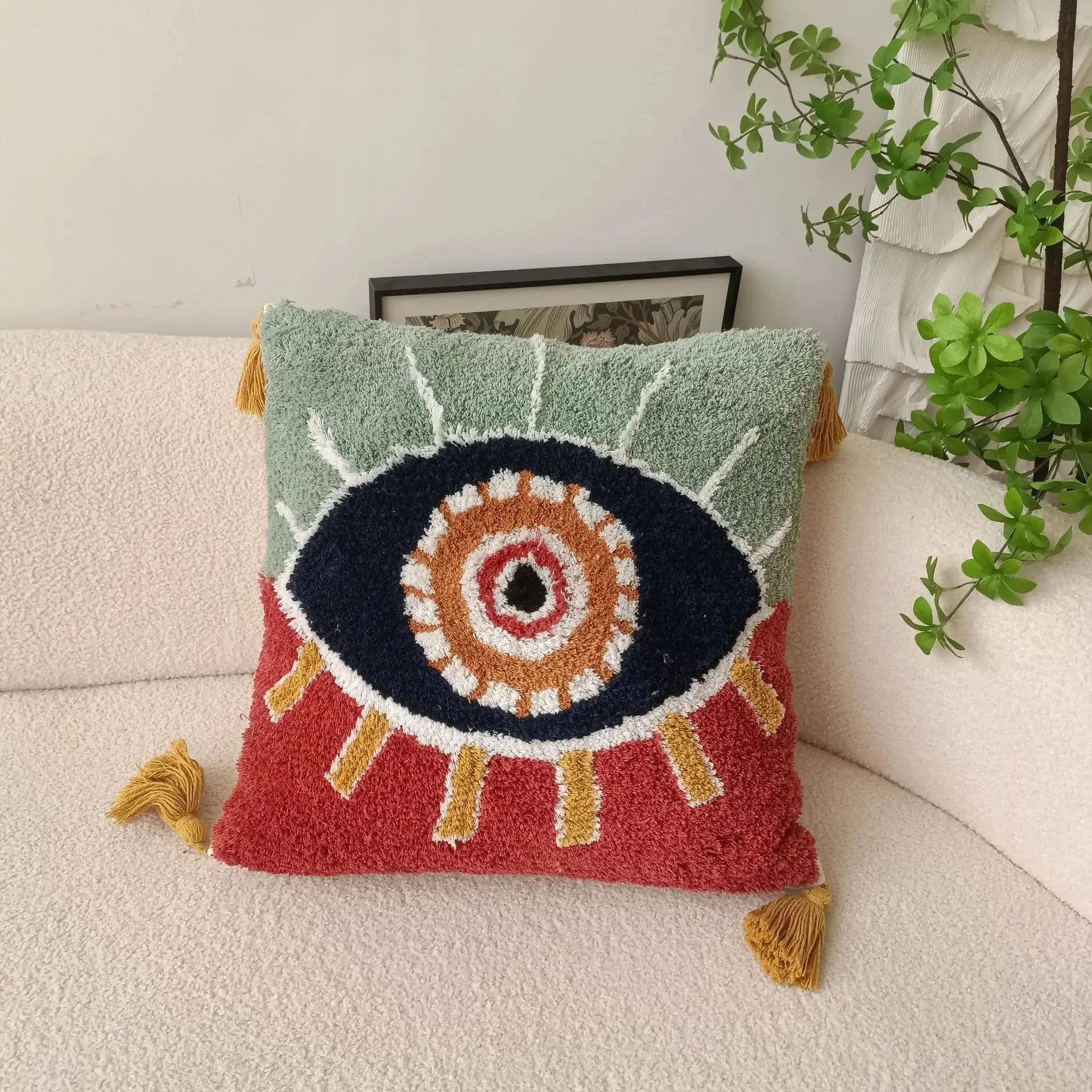 Tufted Cushion Cover 45x45cm with Devil’s Eye Pattern | Elvaya