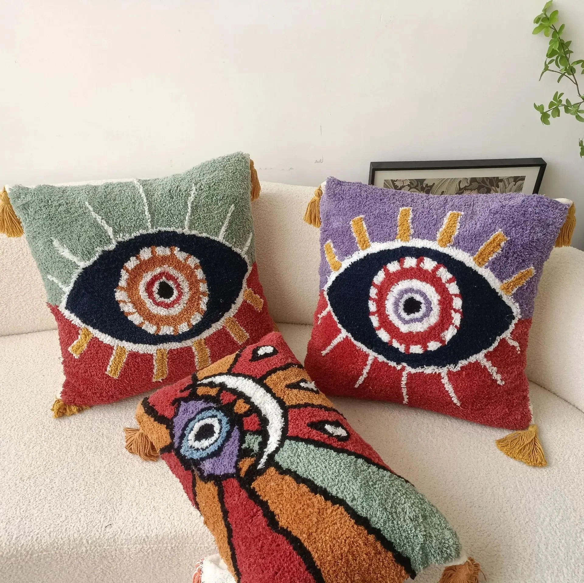 Tufted Cushion Cover 45x45cm with Devil’s Eye Pattern | Elvaya