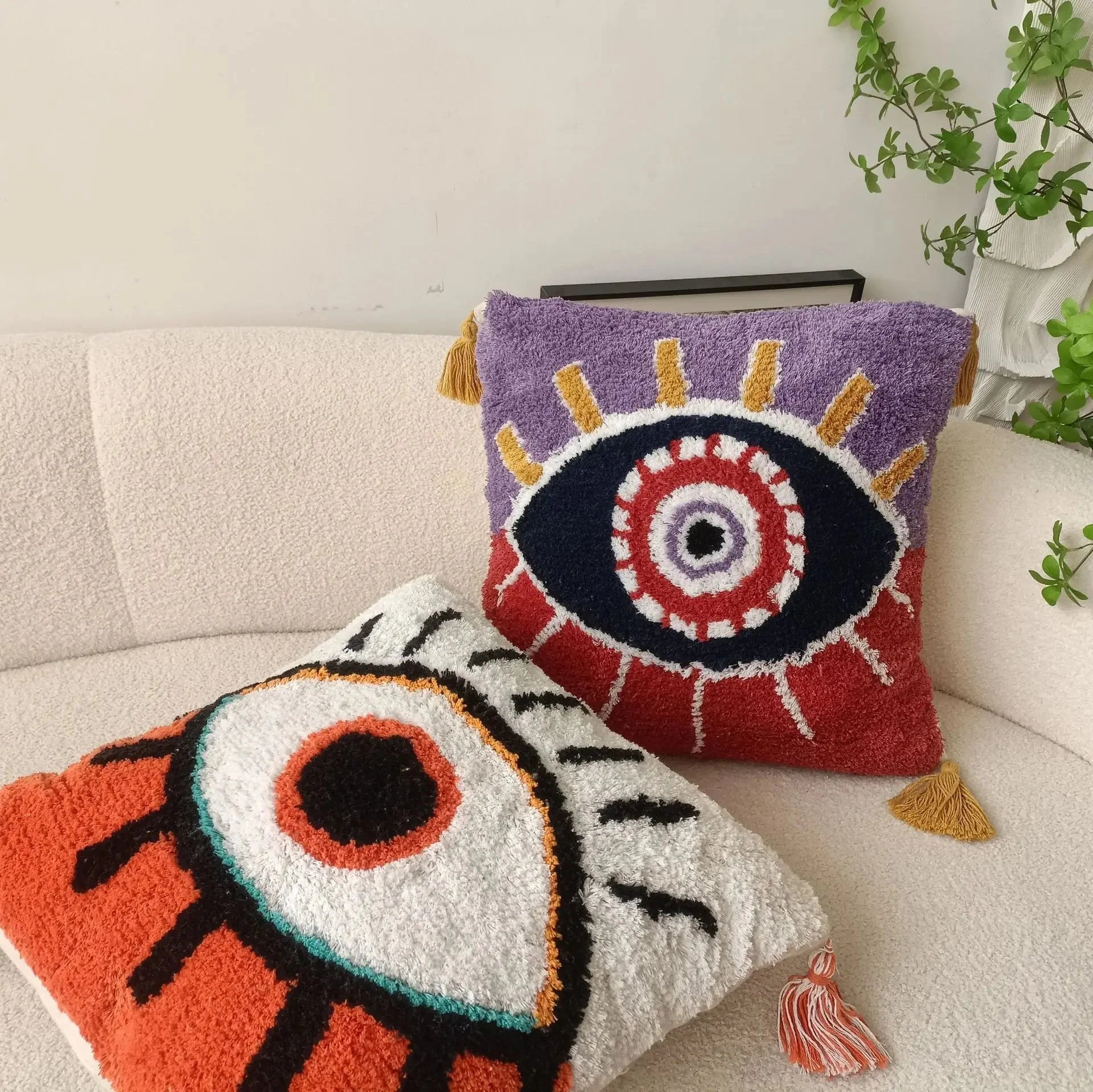Tufted Cushion Cover 45x45cm with Devil’s Eye Pattern | Elvaya