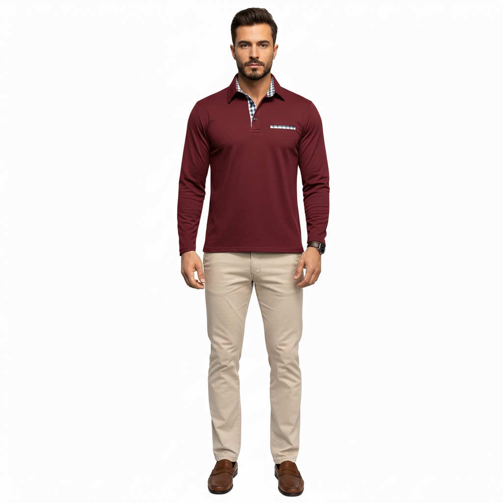 Glowwo Men's Long Sleeve Polo Shirt