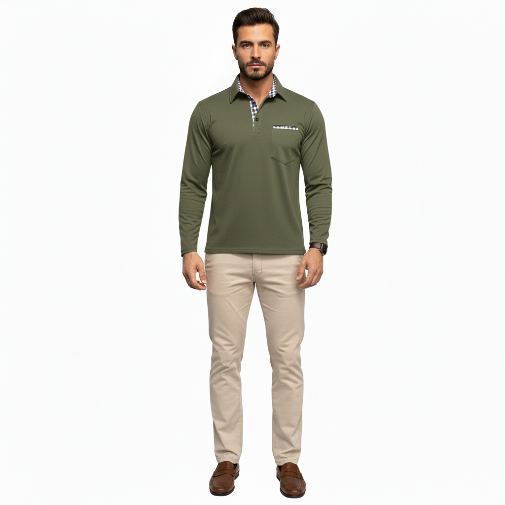 Glowwo Men's Long Sleeve Polo Shirt