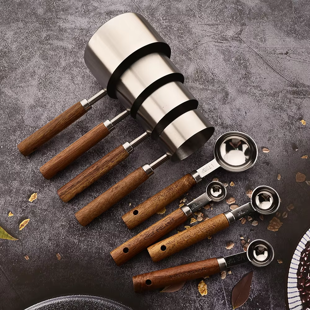 Measuring Spoon and Cup Set 8-Piece Oak & Steel | Brevara