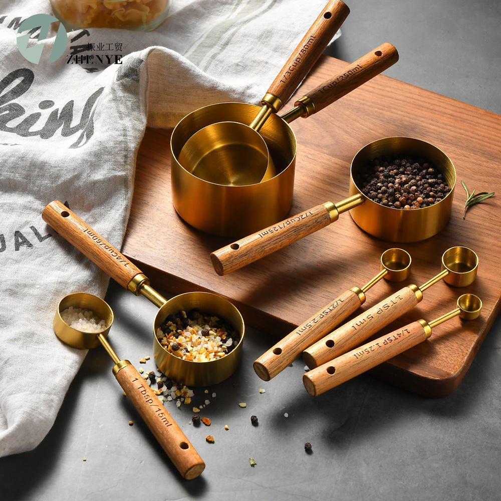 Measuring Spoon and Cup Set 8-Piece Oak & Steel | Brevara