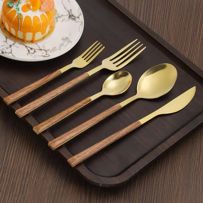 Stainless Steel Cutlery Set with Wooden Handles | Avenlo