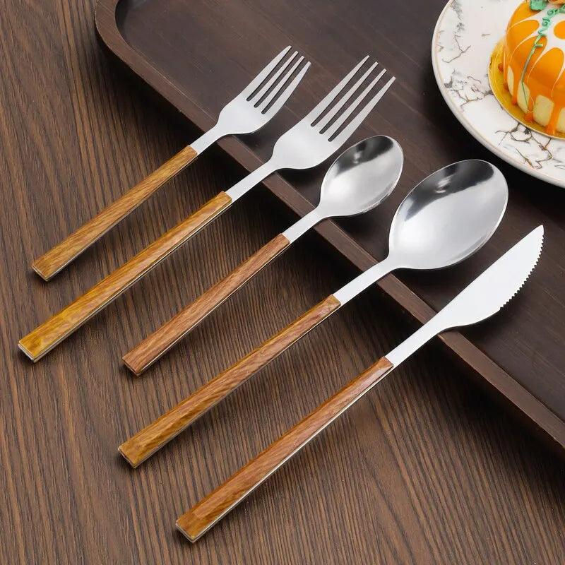 Stainless Steel Cutlery Set with Wooden Handles | Avenlo