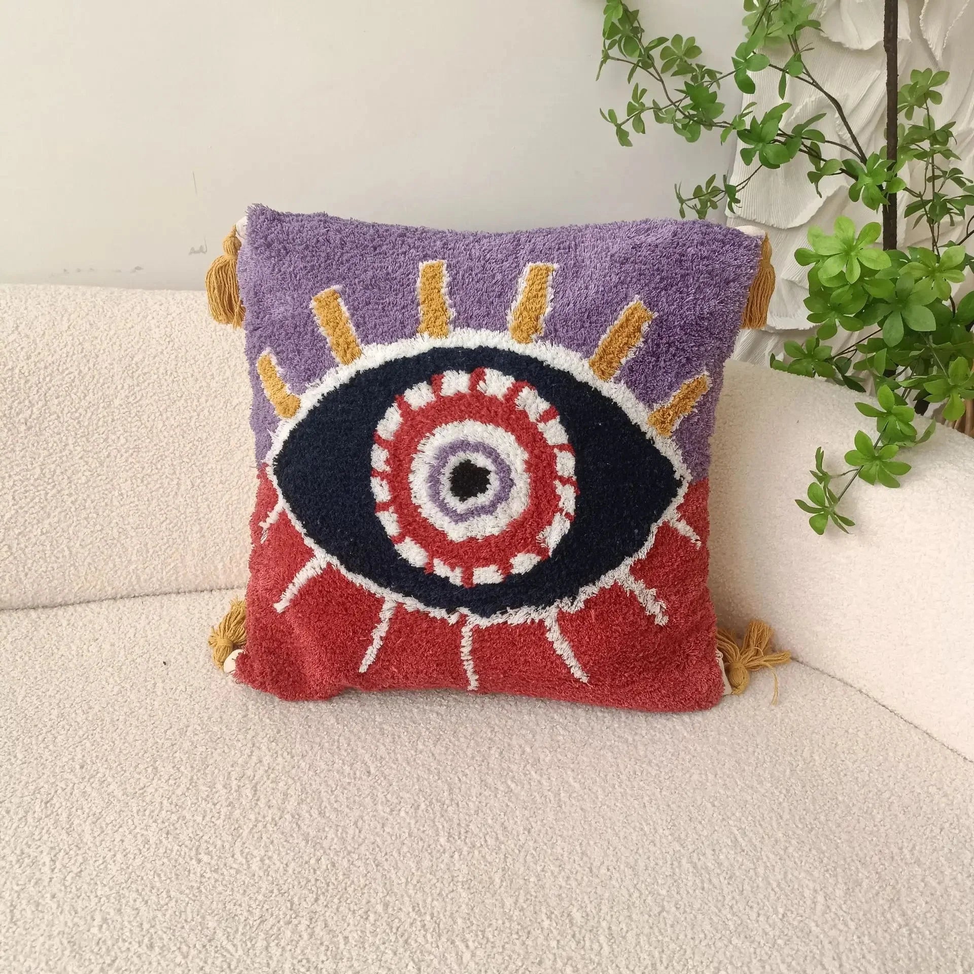 Tufted Cushion Cover 45x45cm with Devil’s Eye Pattern | Elvaya
