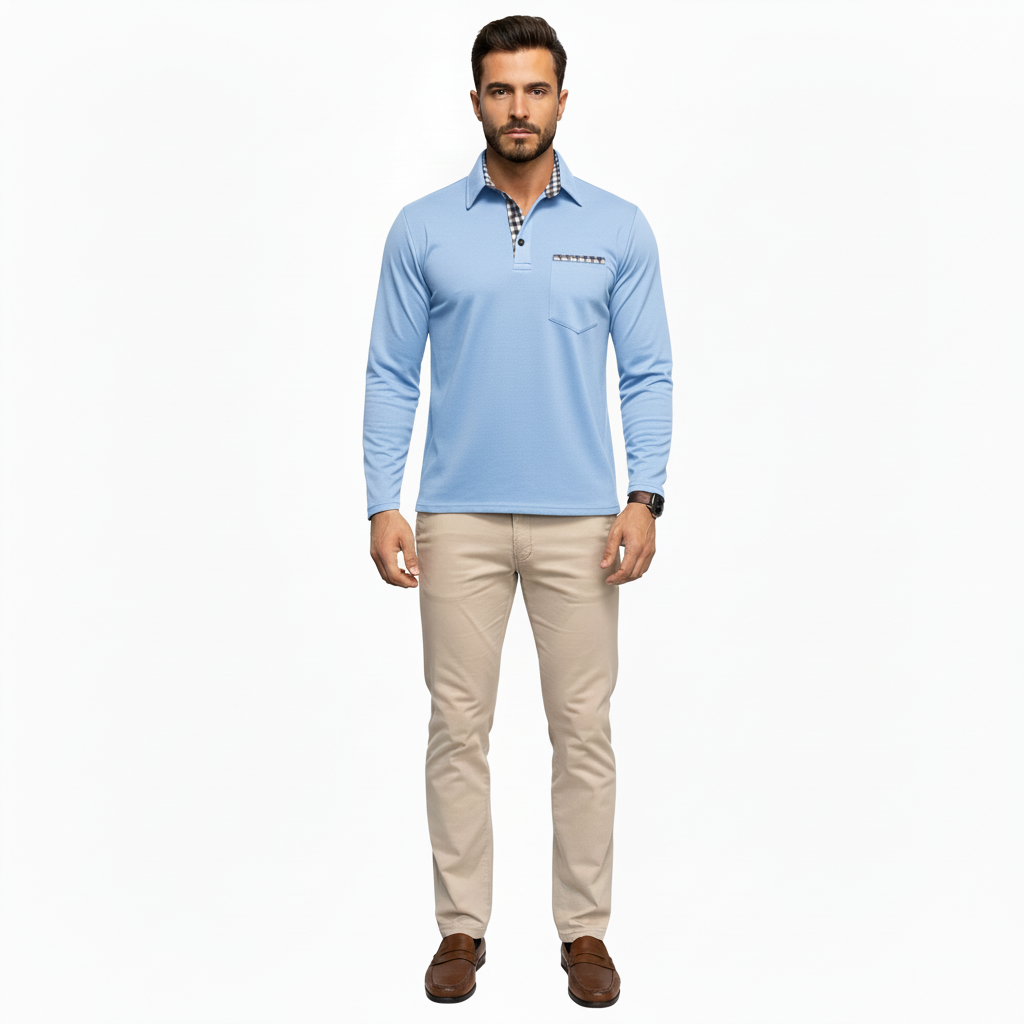 Glowwo Men's Long Sleeve Polo Shirt