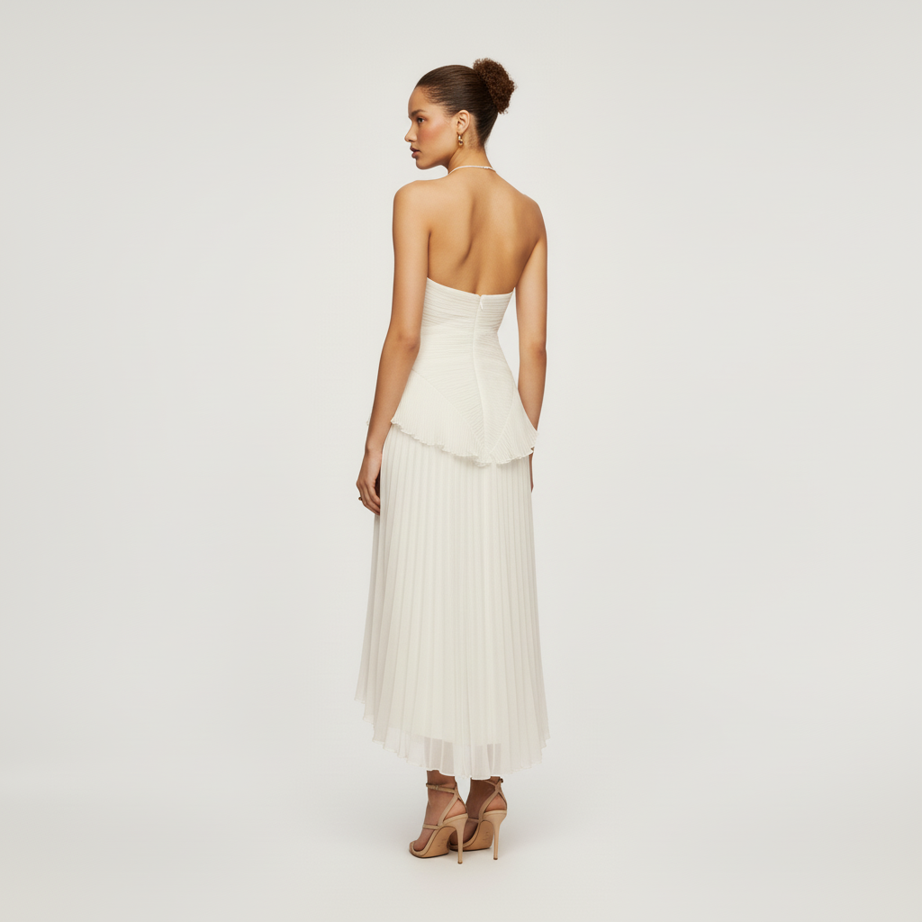 Luna Women's Elegant Pleated Ruffle Midi Party Dress