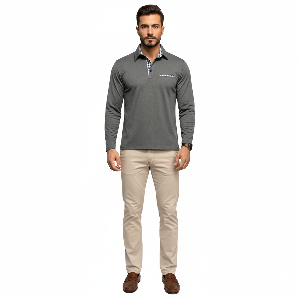 Glowwo Men's Long Sleeve Polo Shirt